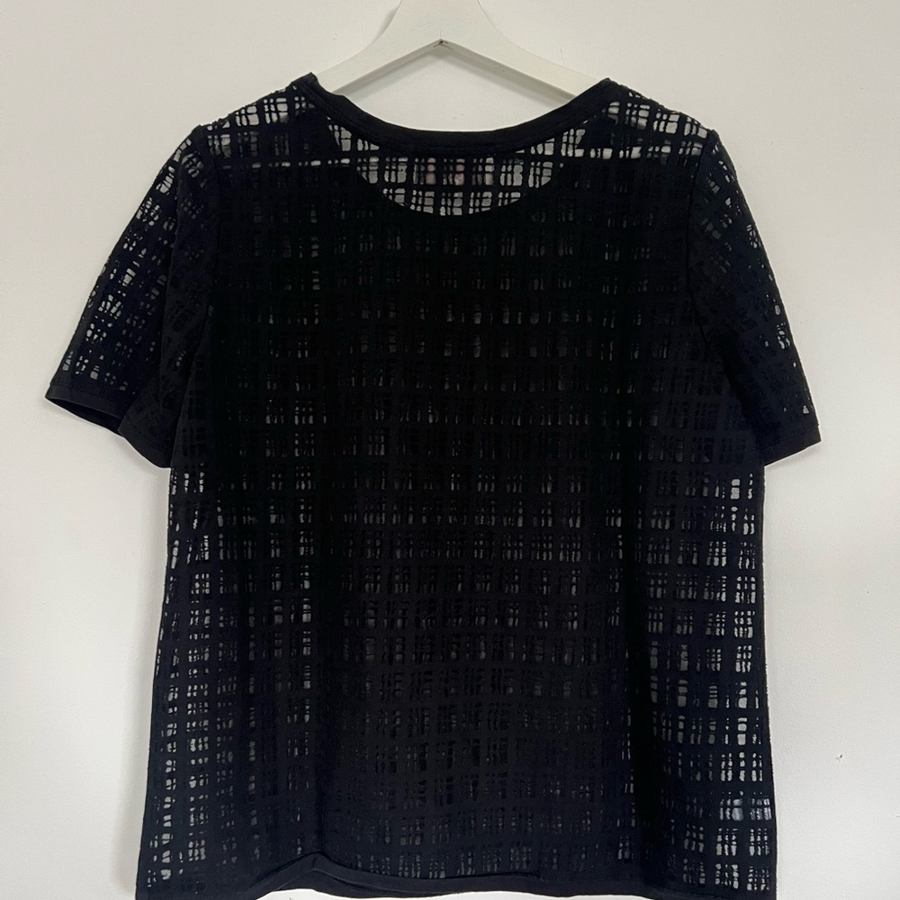 LOFT Black Short-Sleeve Grid Lace Blouse - Picture 5 of 5